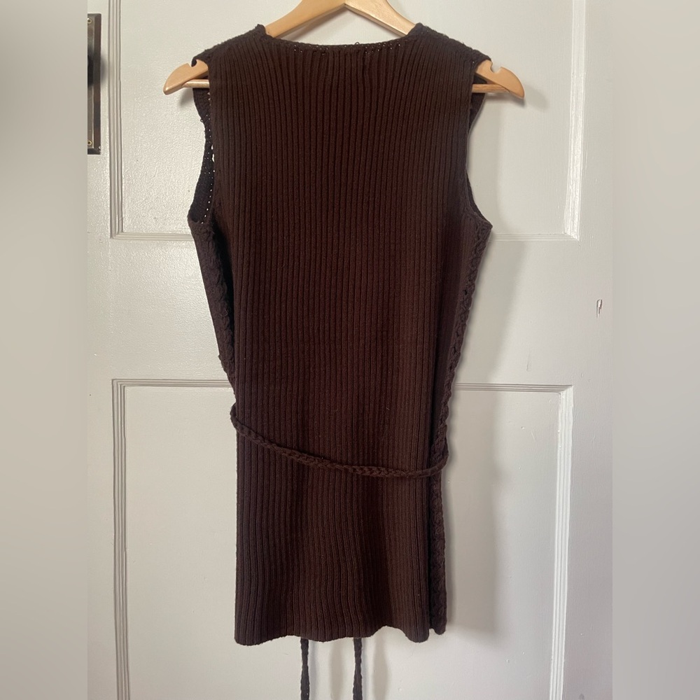 Vintage crocheted vest with leather details-Small - Picture 2 of 8